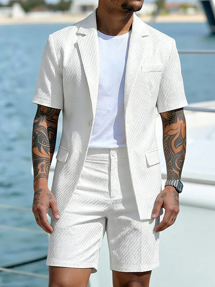 Summer Casual Textured Suit Blazer and Shorts Set - Image 4