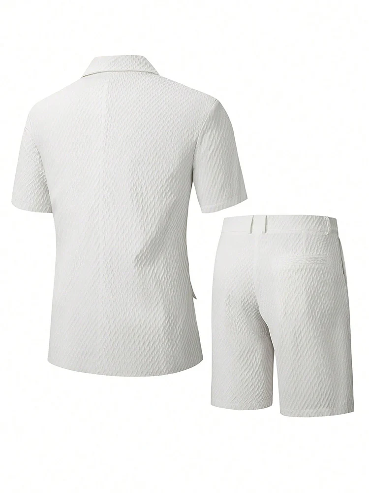 Summer Casual Textured Suit Blazer and Shorts Set - Image 5