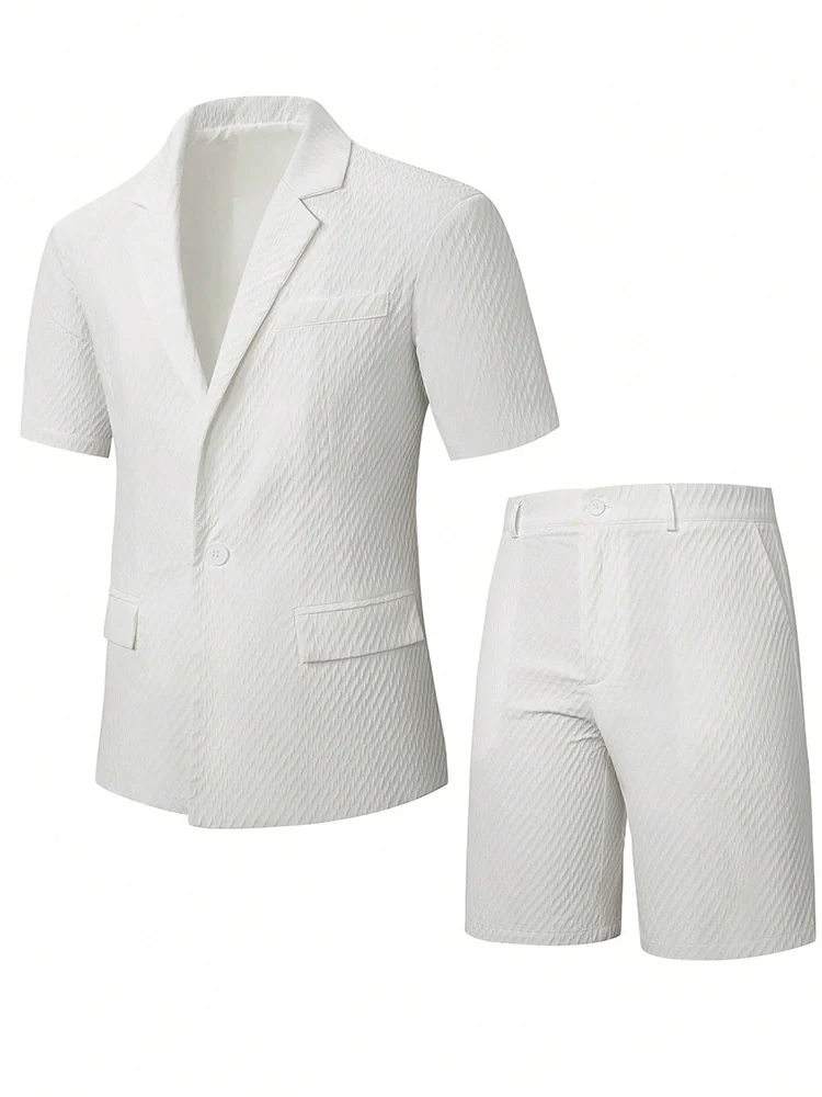 Summer Casual Textured Suit Blazer and Shorts Set - Image 6