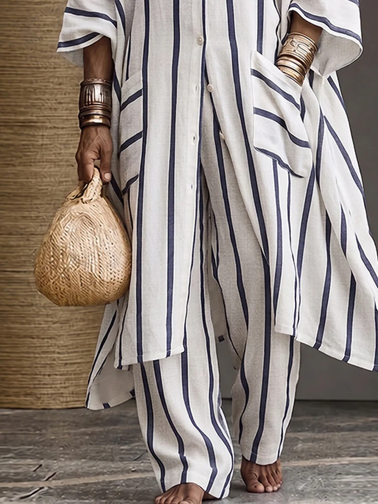 Summer Casual Vertical Striped Matching Set - Image 5