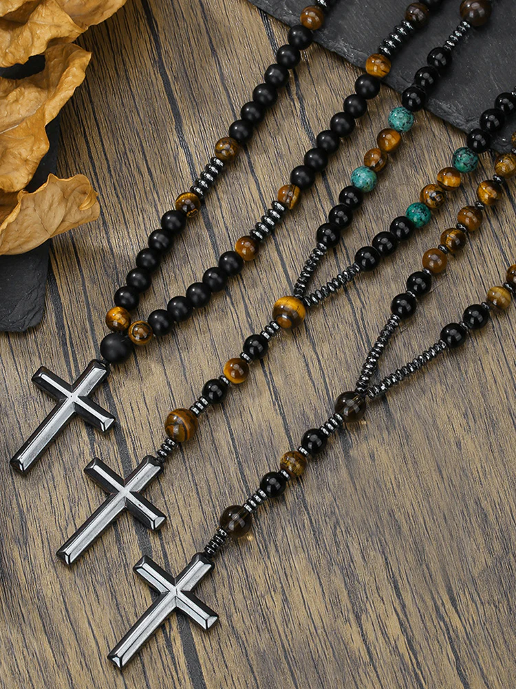 Tiger Beaded Cross Pendant Necklace - Image 11