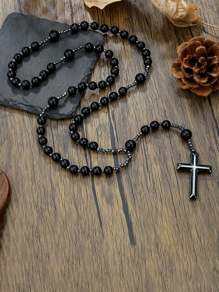 Tiger Beaded Cross Pendant Necklace - Image 6