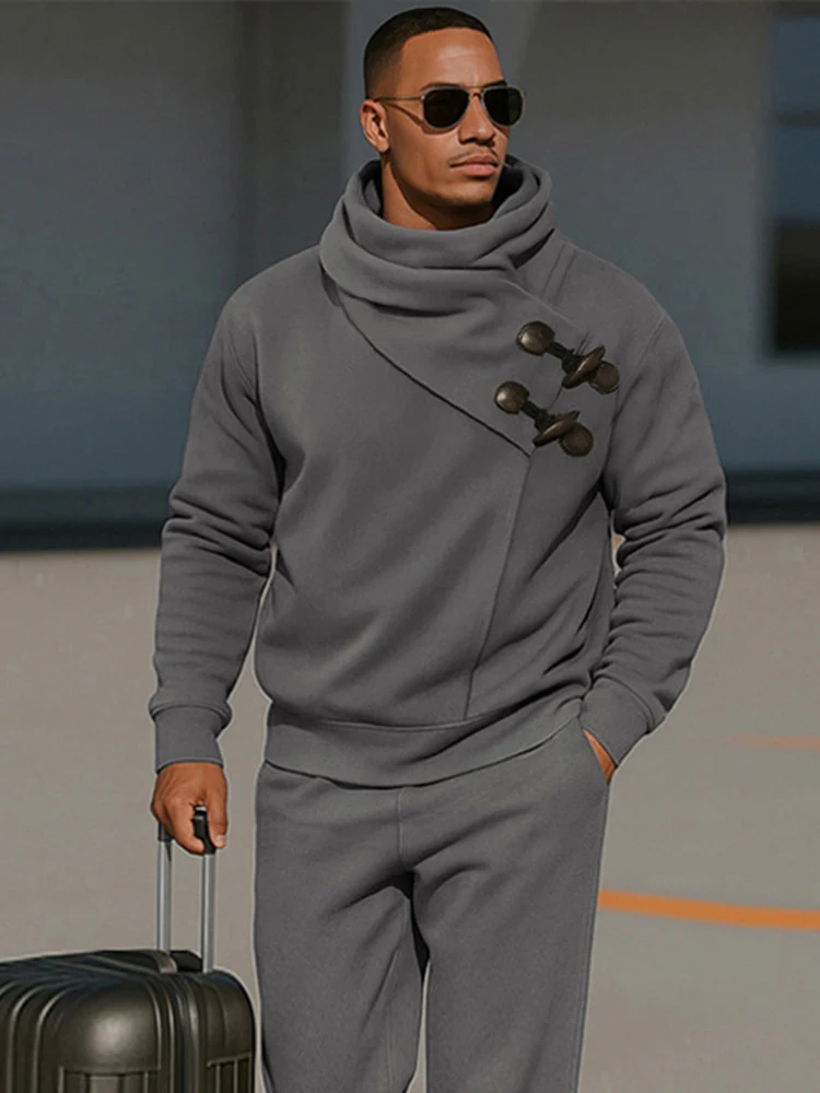 Trendy Asymmetric Placket Sweatsuit Set - Image 3