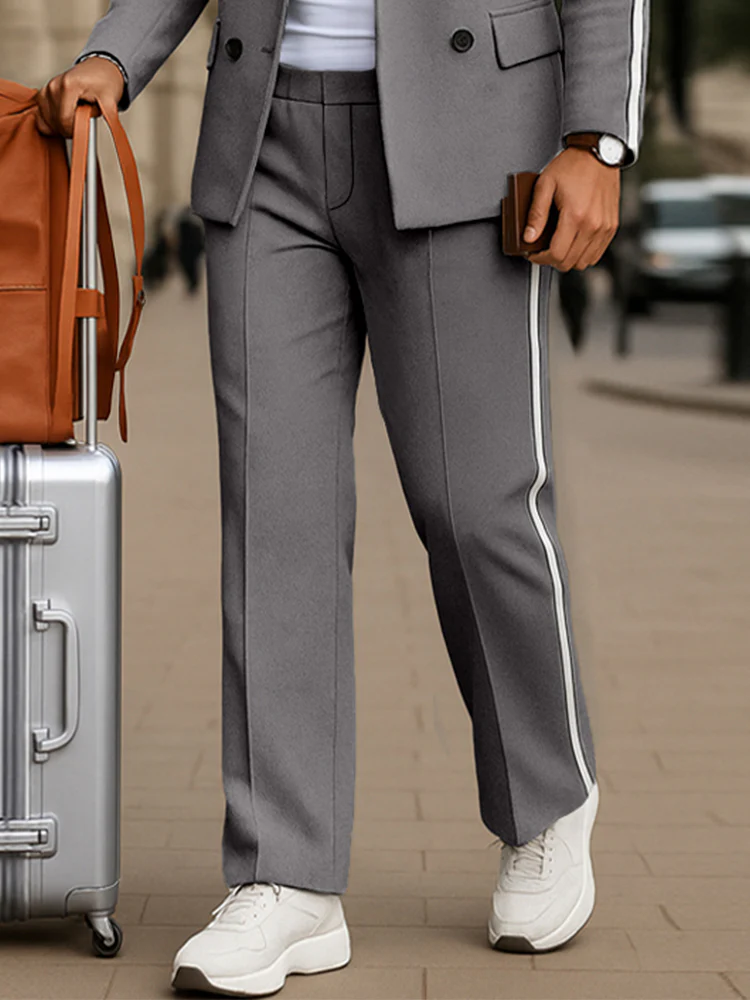 Trendy Contrast Stripe Hooded Blazer Set - Image 4
