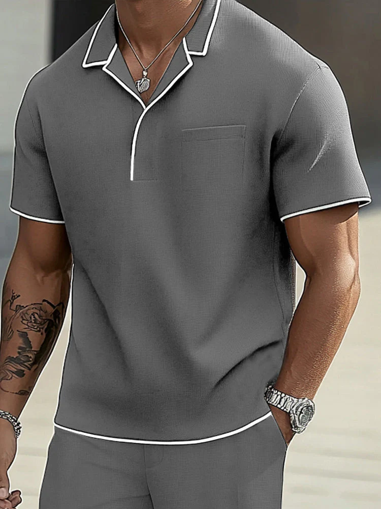 Trendy Contrast Trim Polo Shirt Set - Image 7