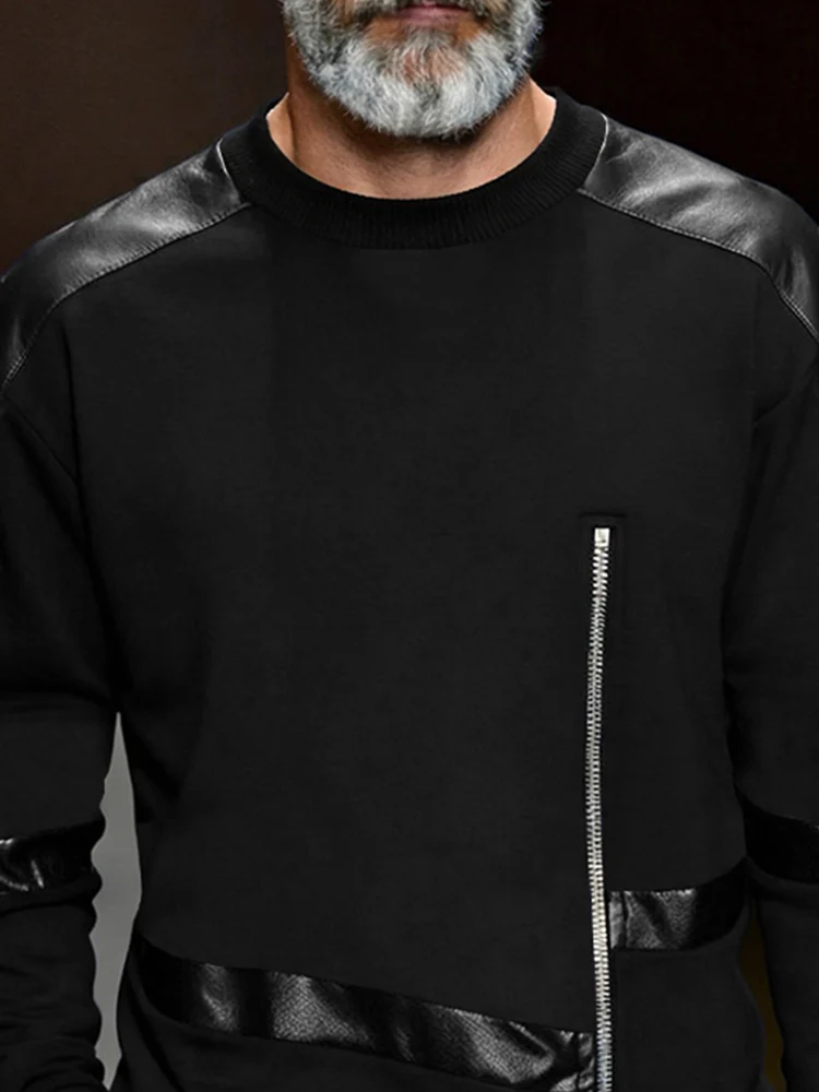 Trendy Gothic Leather Panel Zipped Sweatshirt - Image 3