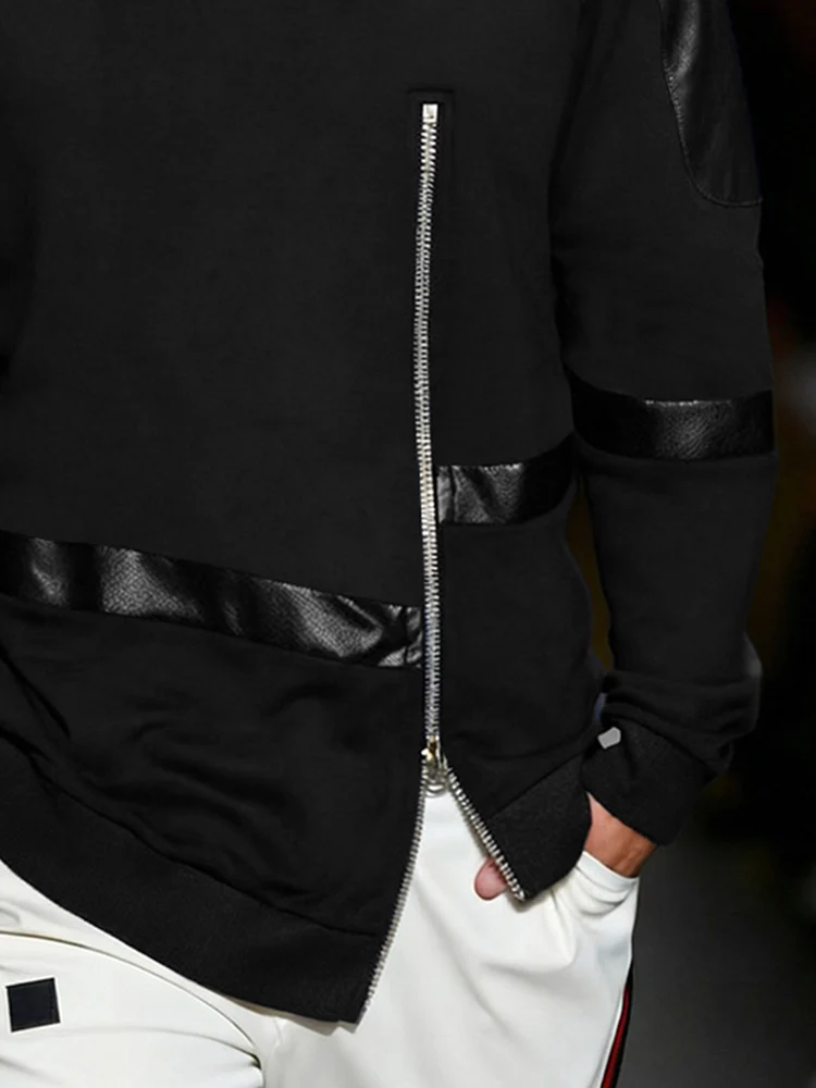 Trendy Gothic Leather Panel Zipped Sweatshirt - Image 4