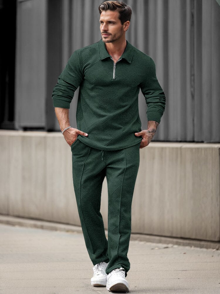 Trendy Jacquard Textured Athleisure Set - Image 2