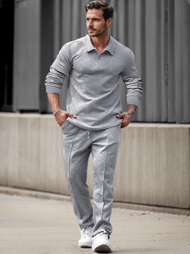 Trendy Jacquard Textured Athleisure Set - Image 3