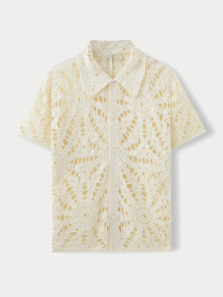 Trendy Openwork Crochet Knit Shirt - Image 10