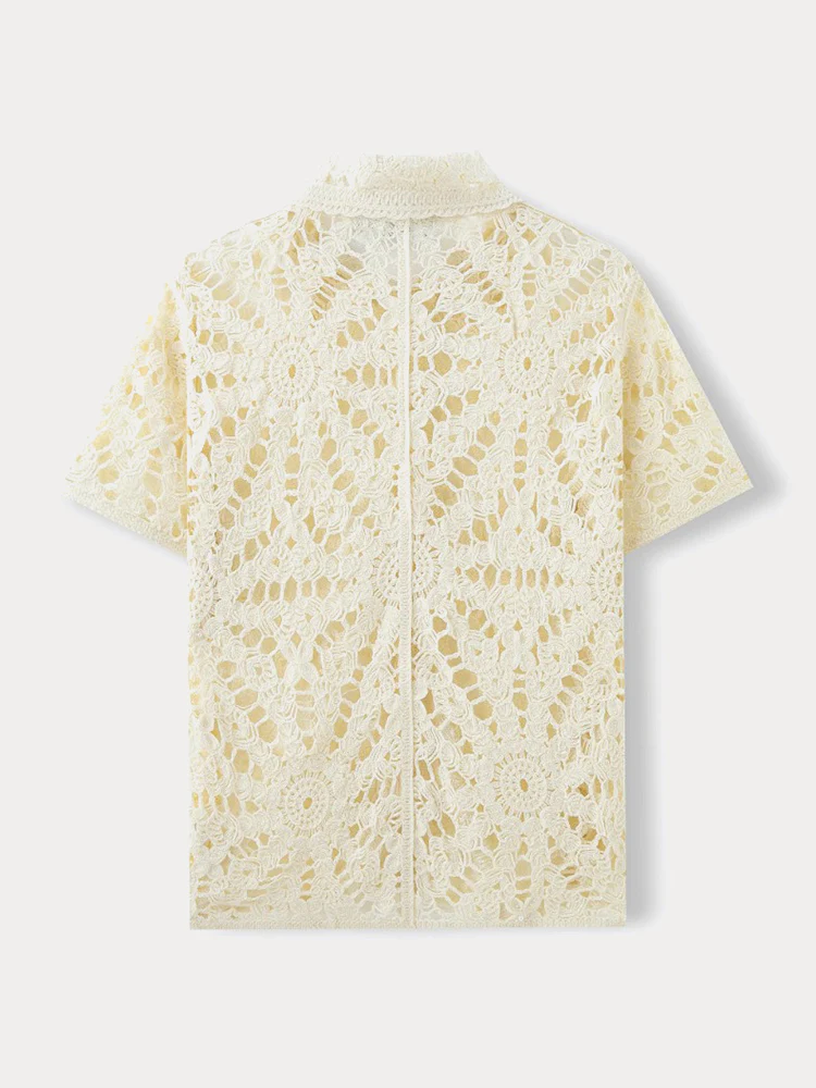 Trendy Openwork Crochet Knit Shirt - Image 11