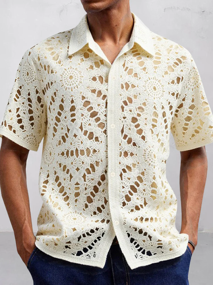 Trendy Openwork Crochet Knit Shirt - Image 2