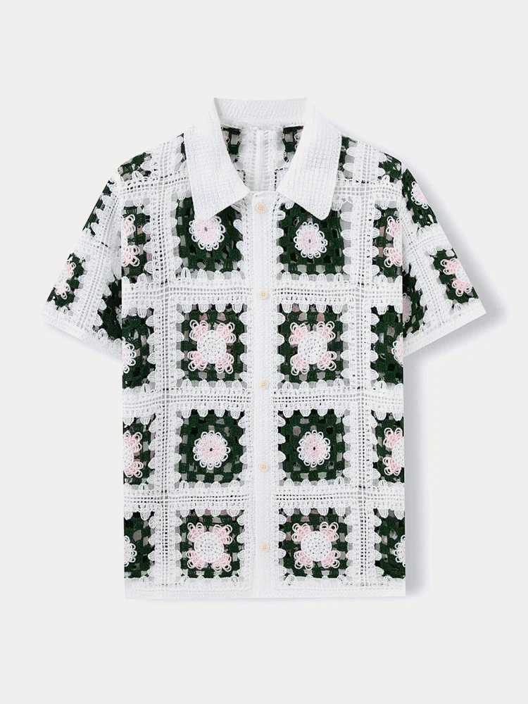 Trendy Openwork Crochet Knit Shirt - Image 33