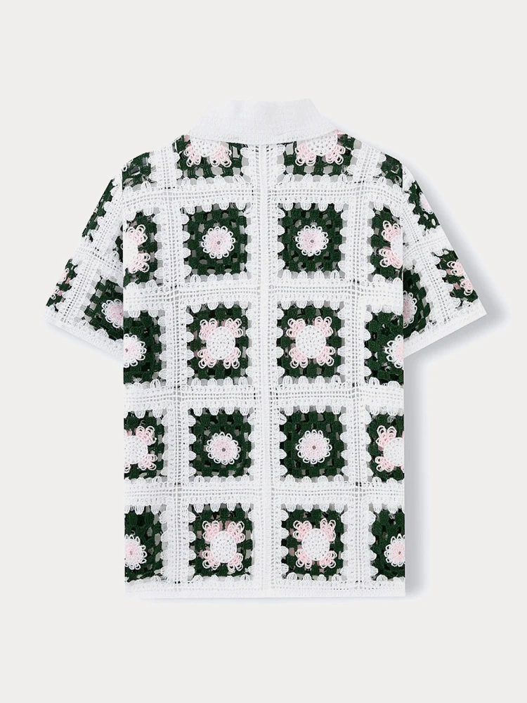 Trendy Openwork Crochet Knit Shirt - Image 34