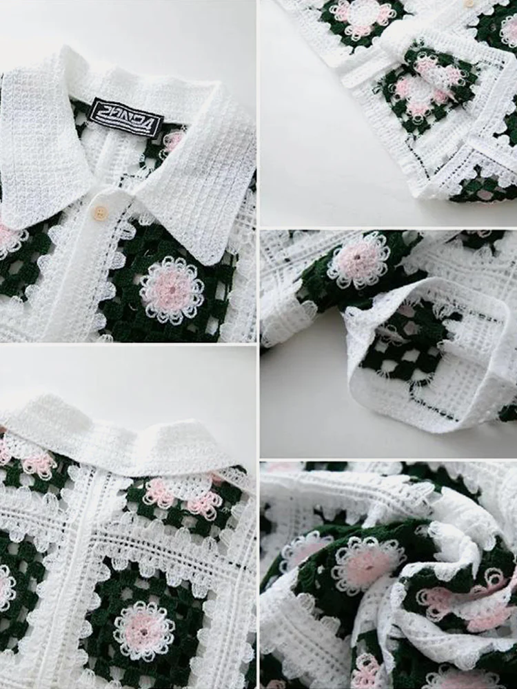 Trendy Openwork Crochet Knit Shirt - Image 35