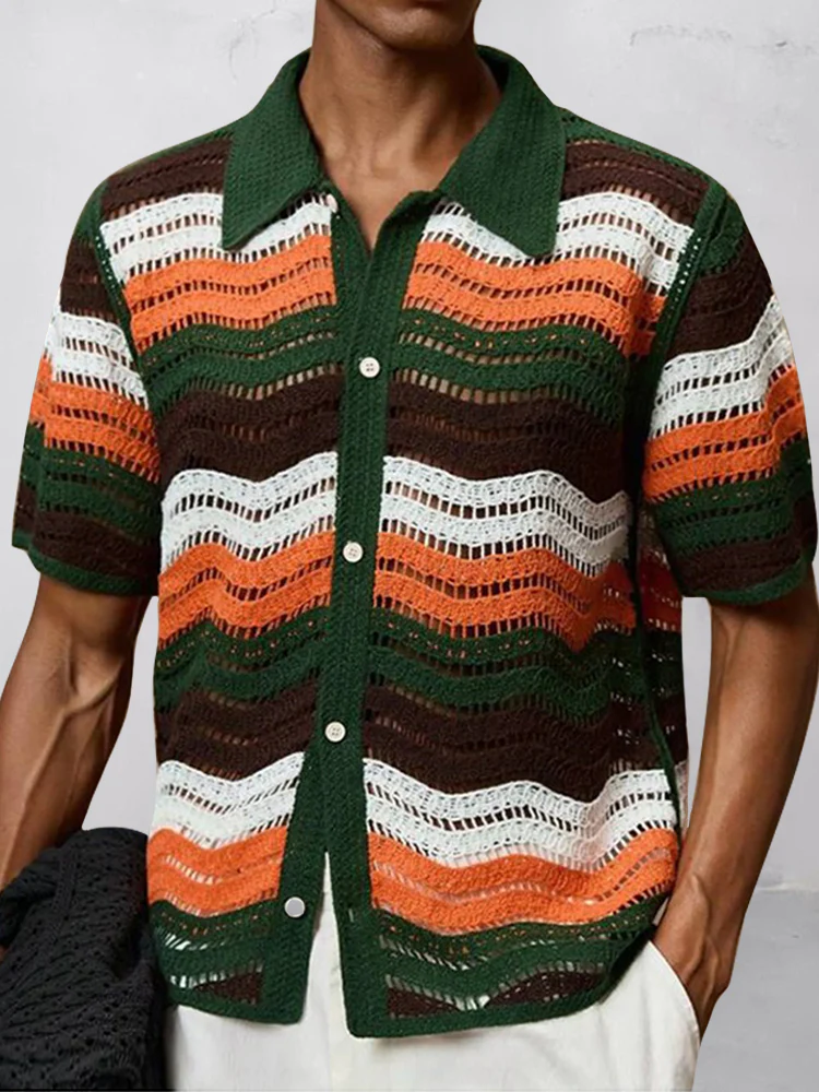 Trendy Openwork Crochet Knit Shirt - Image 36