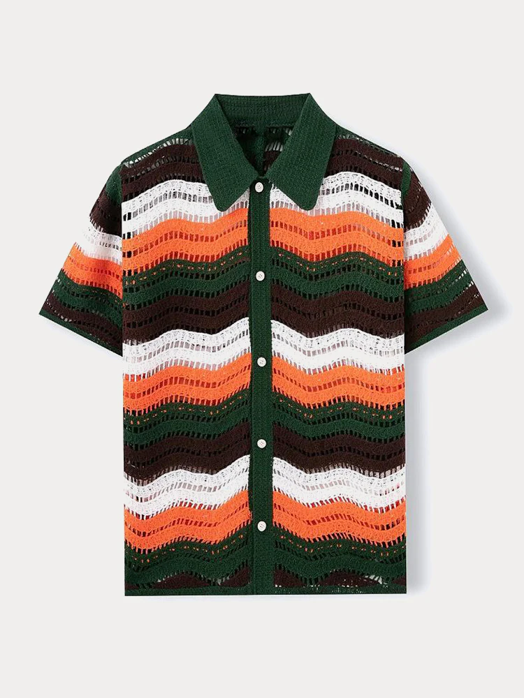 Trendy Openwork Crochet Knit Shirt - Image 38