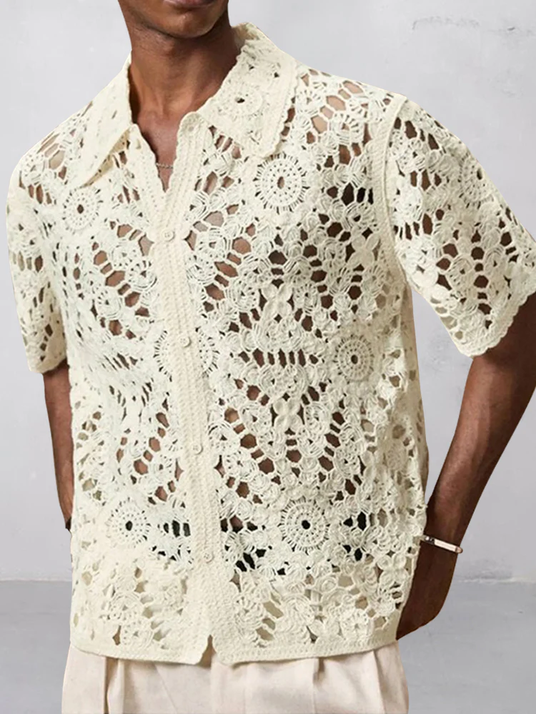 Trendy Openwork Crochet Knit Shirt - Image 8
