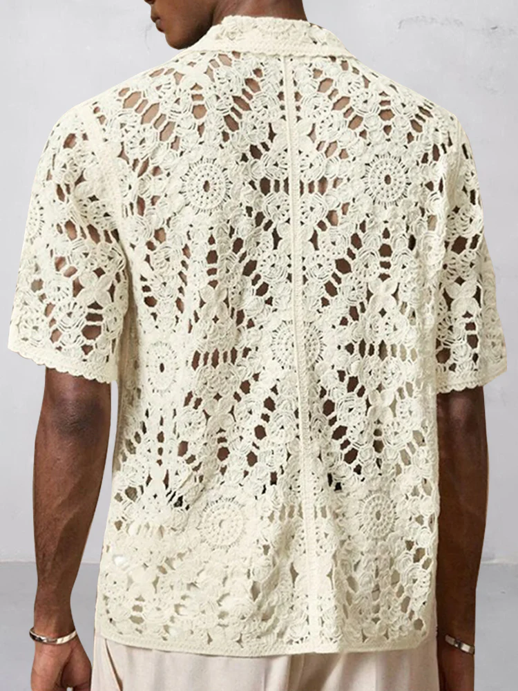 Trendy Openwork Crochet Knit Shirt - Image 9