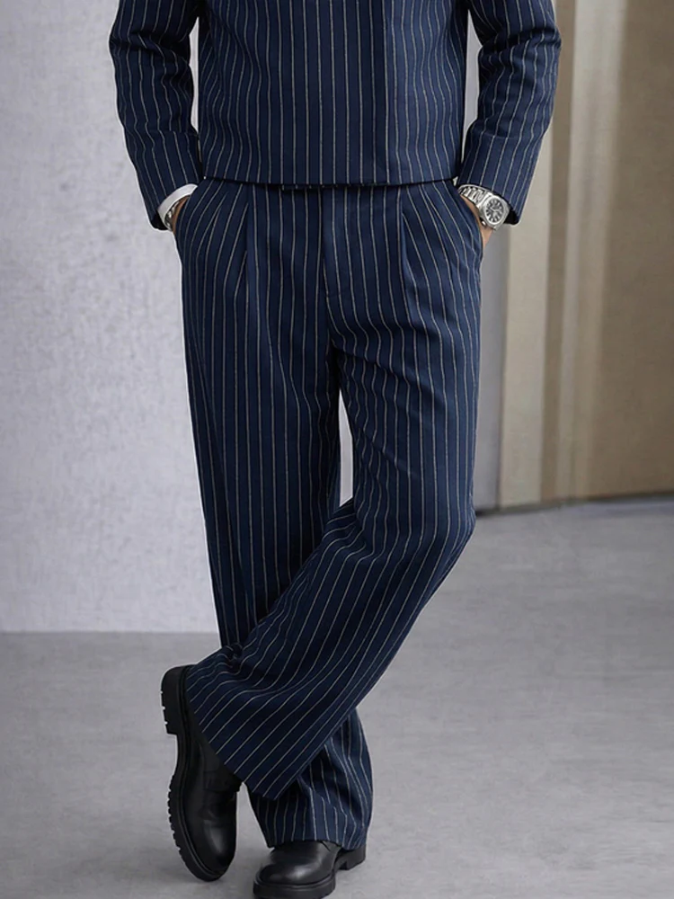Trendy Pinstripe Cross Placket Jacket Pants Set - Image 4