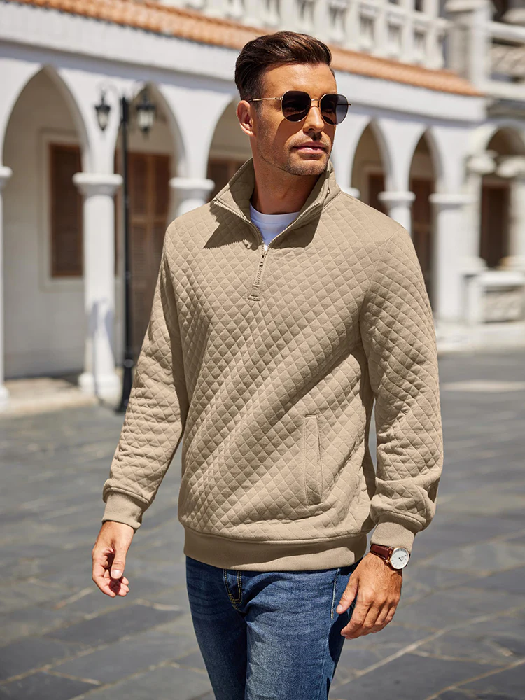 Trendy Quarter Zip Pullover Quilted Sweatshirt (US Only) - Image 13