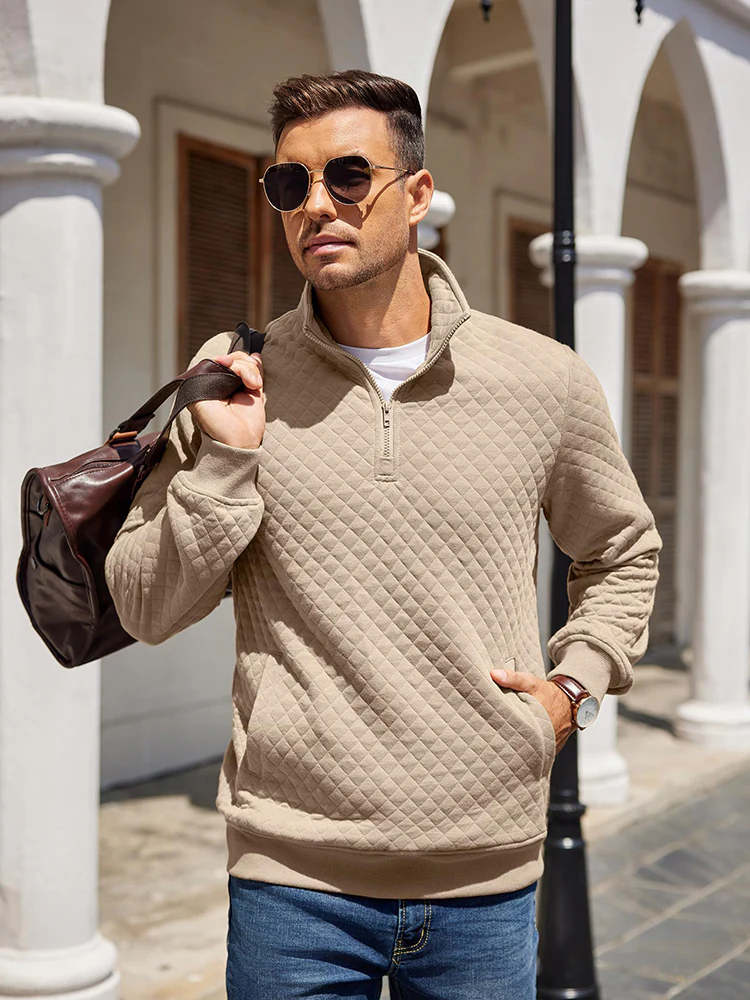 Trendy Quarter Zip Pullover Quilted Sweatshirt (US Only) - Image 14