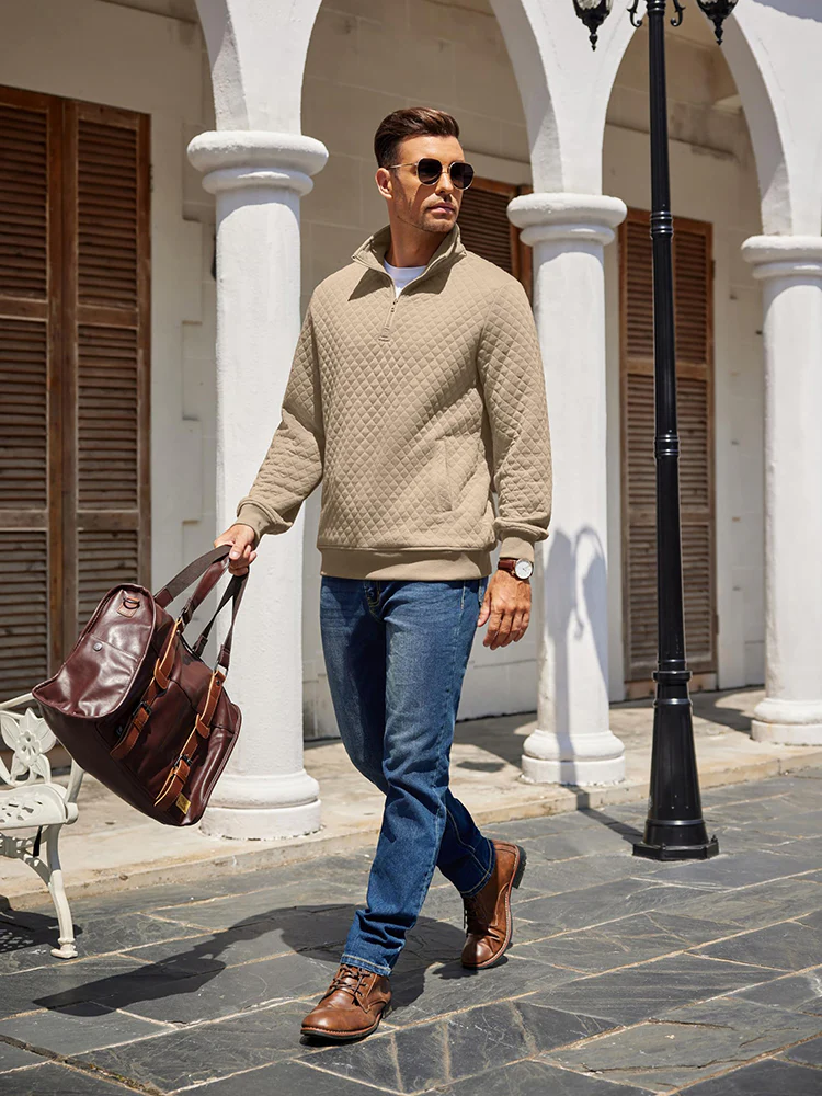 Trendy Quarter Zip Pullover Quilted Sweatshirt (US Only) - Image 17