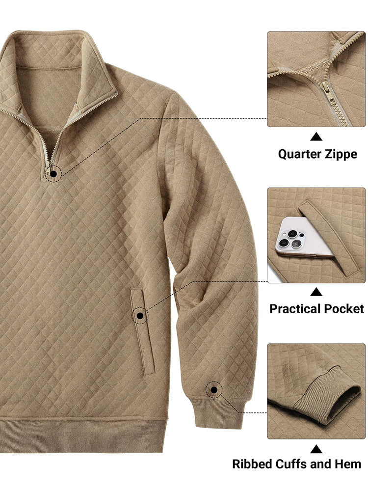 Trendy Quarter Zip Pullover Quilted Sweatshirt (US Only) - Image 18