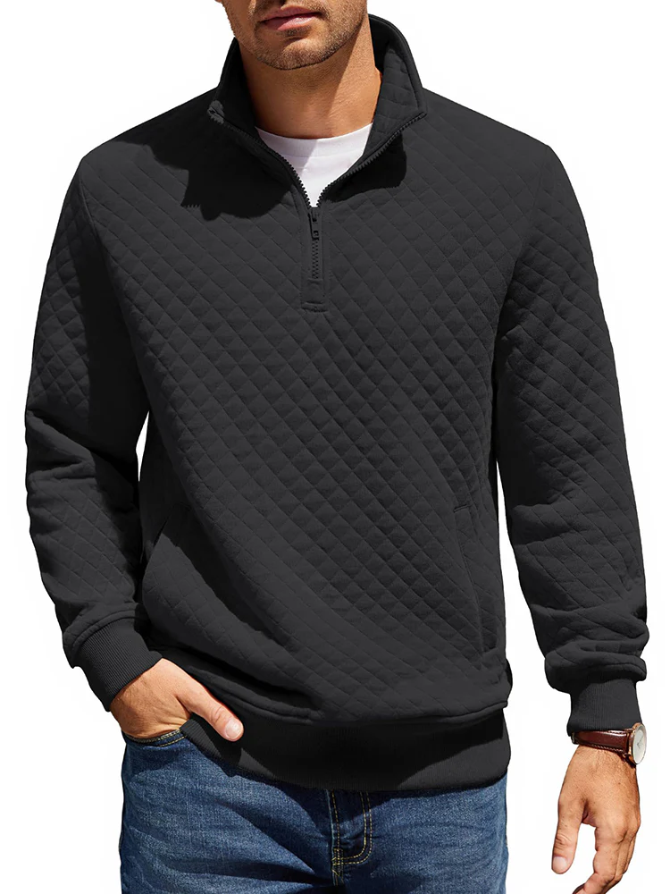 Trendy Quarter Zip Pullover Quilted Sweatshirt (US Only) - Image 2