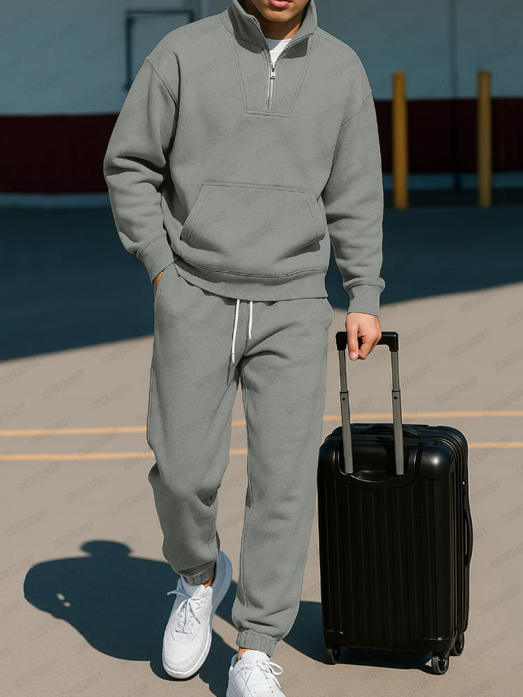 Trendy Stand Collar Sweatshirt Pants Set - Image 2