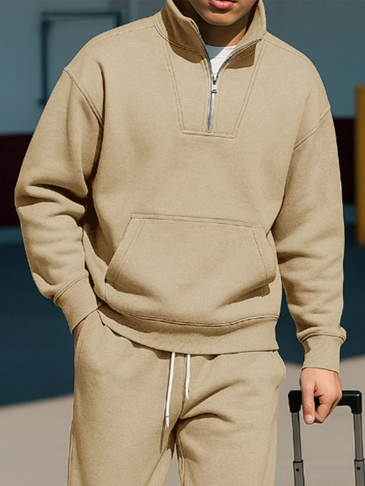 Trendy Stand Collar Sweatshirt Pants Set - Image 3