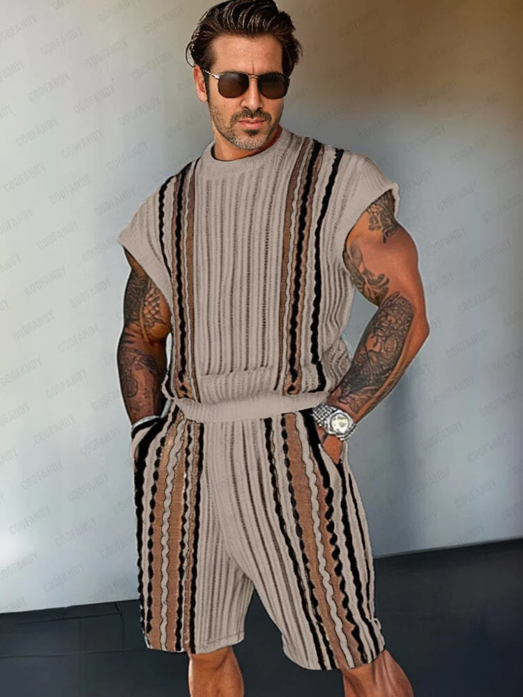 Trendy Stripe Color Block Knit Set - Image 2