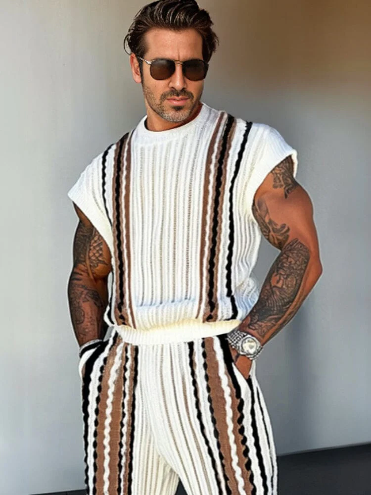 Trendy Stripe Color Block Knit Set - Image 3