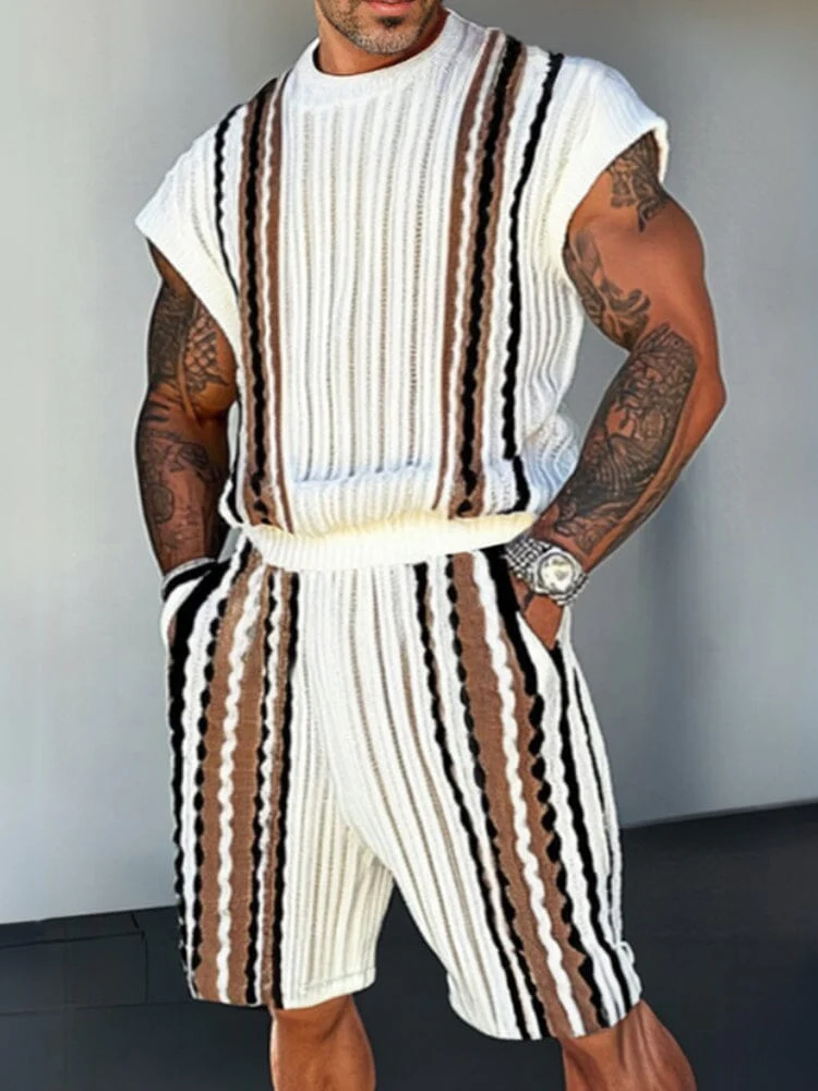 Trendy Stripe Color Block Knit Set - Image 4