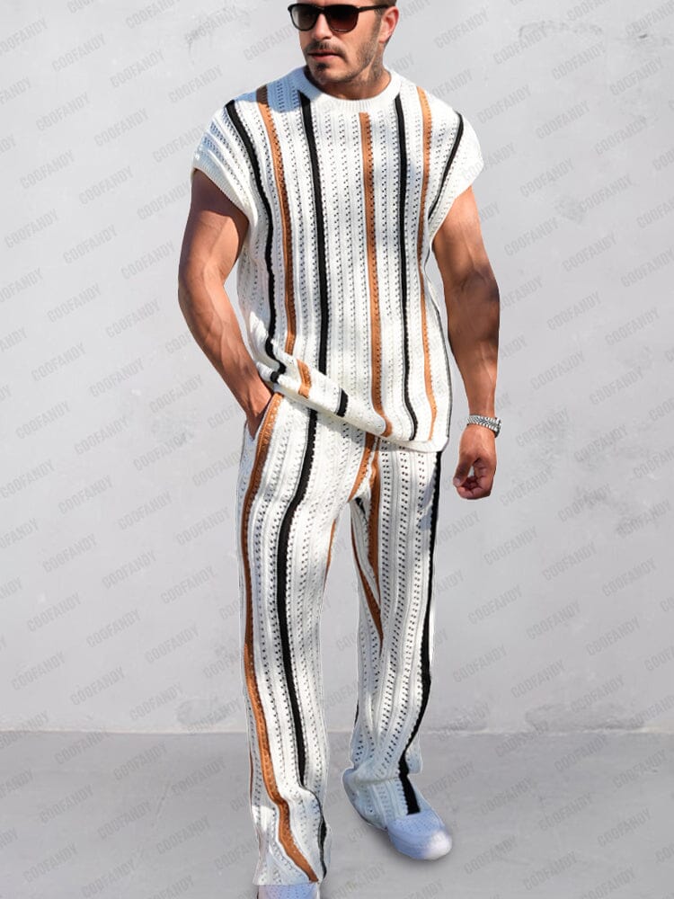 Trendy Stripes Openwork Knit Set - Image 5