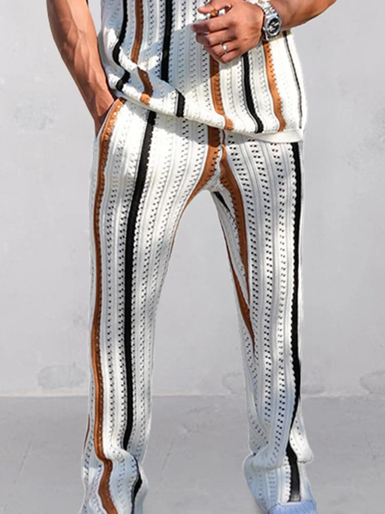Trendy Stripes Openwork Knit Set - Image 9