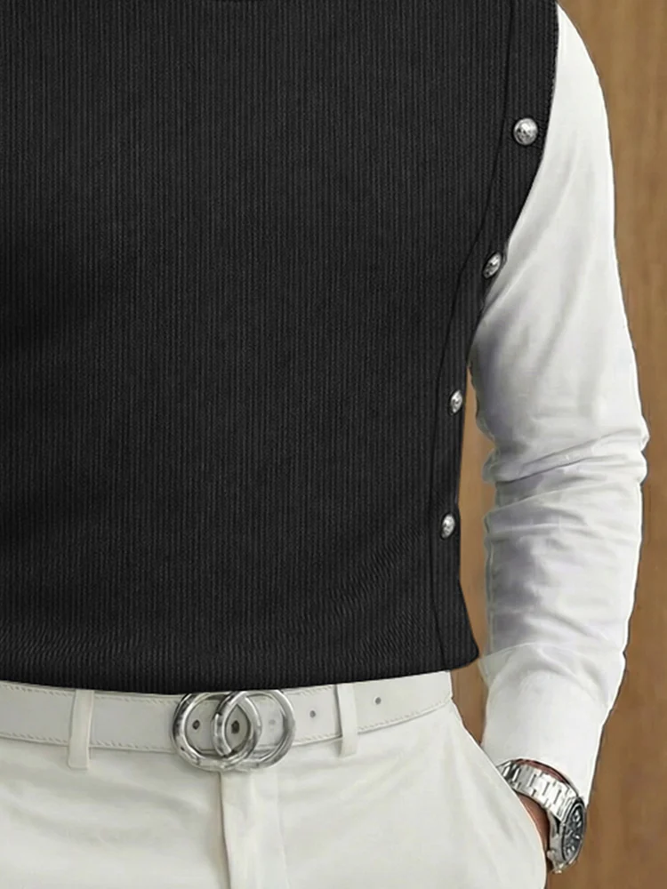 Trendy Versatile Button Accent Ribbed Vest - Image 5