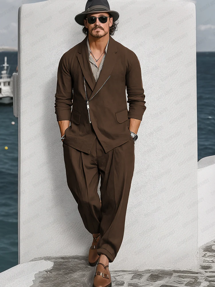Trendy Zipper Closure Cotton Suit Set - Image 2