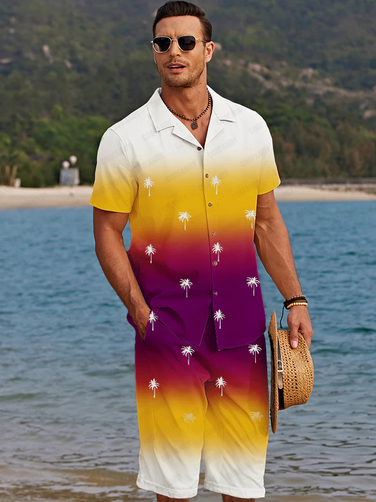 Tropical Gradient Print Casual Set - Image 3
