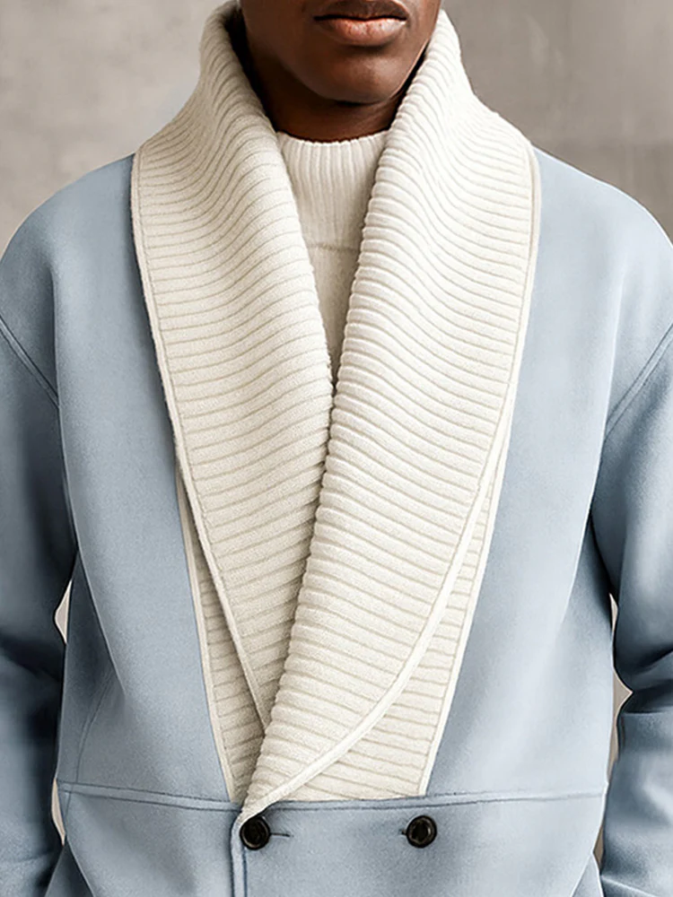 Two-Tone Ribbed Knit Patchwork Suede Coat - Image 3
