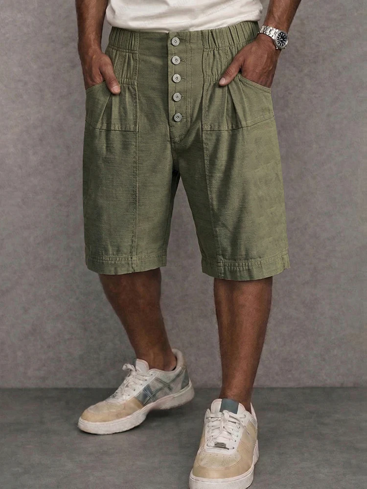 Unique 100% Cotton High Waist Button Shorts - Image 2