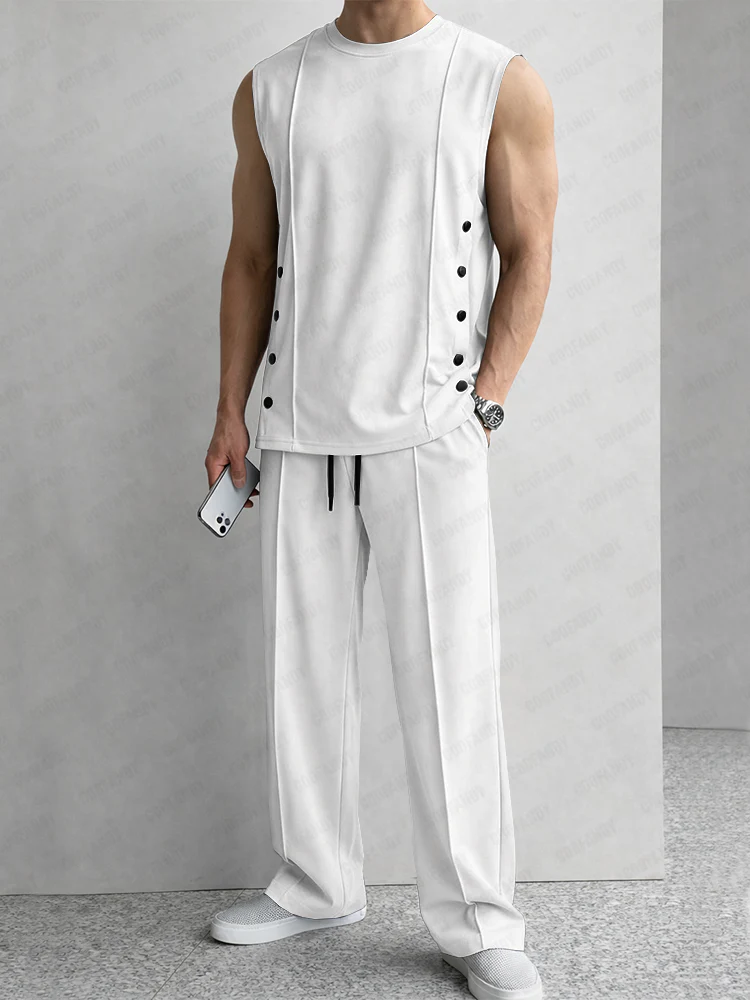 Unique Button Accents Tank Top and Pants Set - Image 2