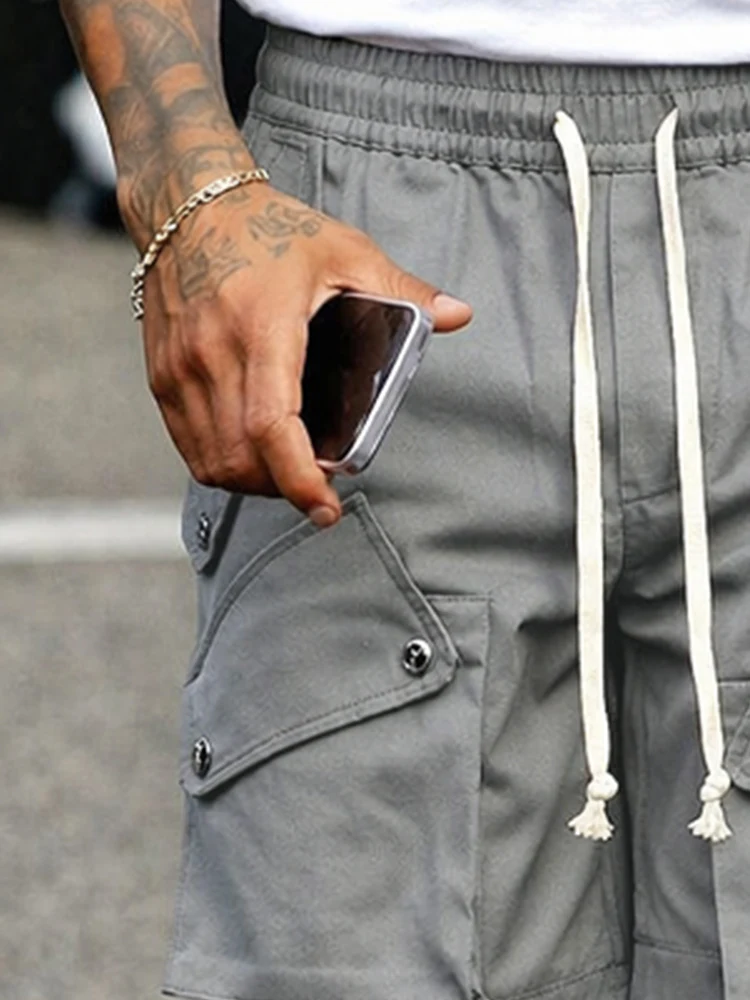 Unique Cotton Multi Pockets Drawstring Cargo Shorts - Image 3