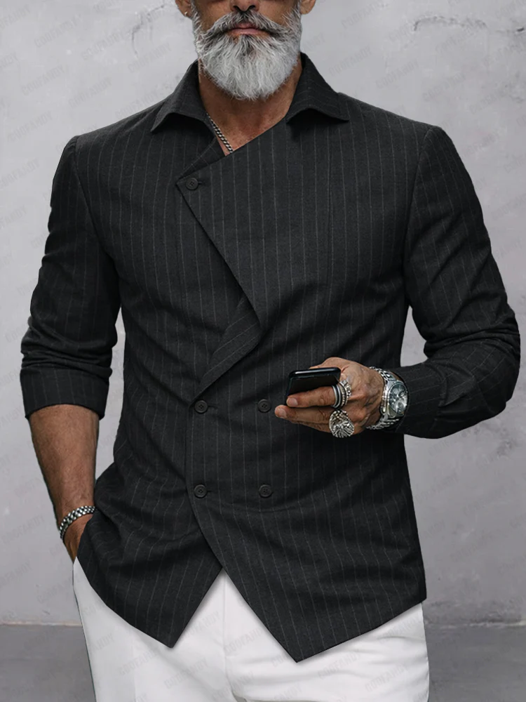 Unique Design Double Breasted Stripe Shirt - Image 2
