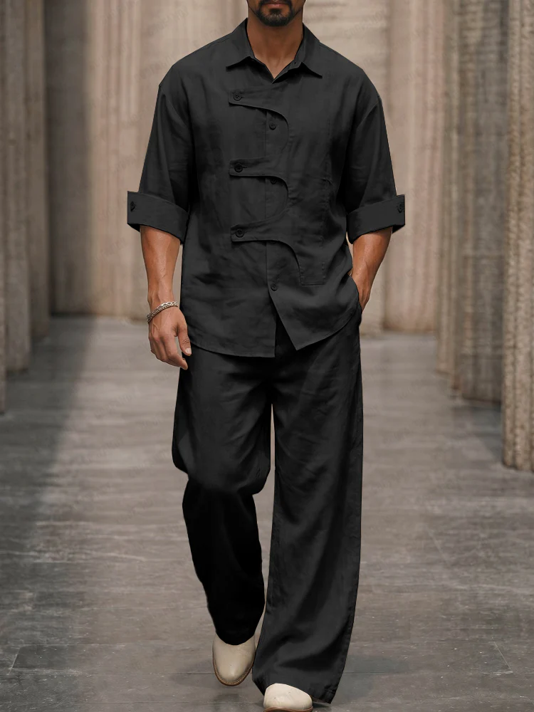 Unique Designer Button Placket Shirt Pants Set - Image 2