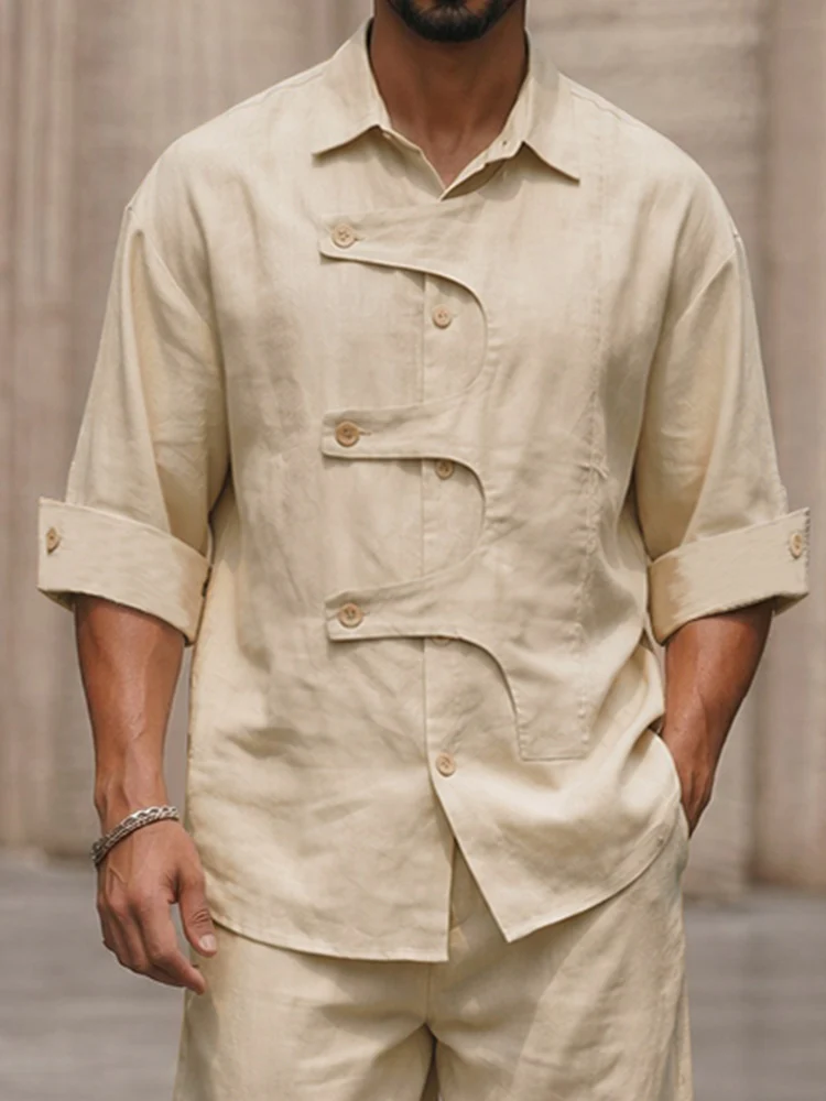 Unique Designer Button Placket Shirt Pants Set - Image 3