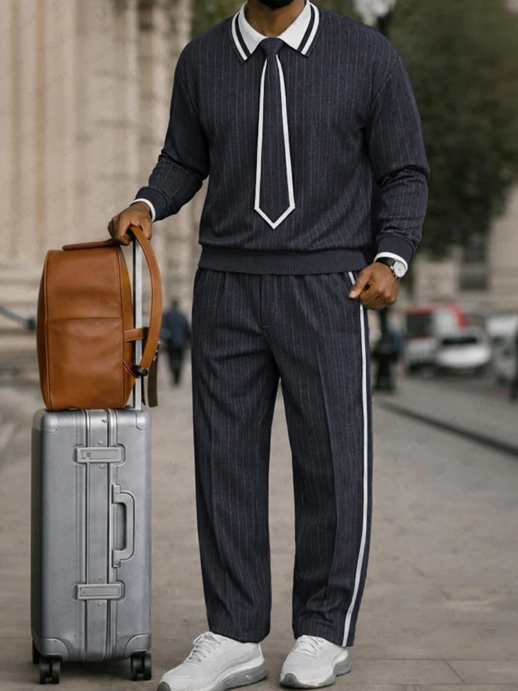 Unique Detachable Tie Design Pinstripe Matching Set - Image 2