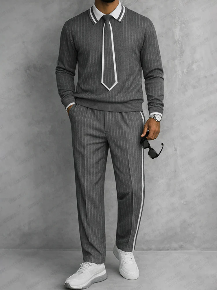 Unique Detachable Tie Design Pinstripe Matching Set - Image 3