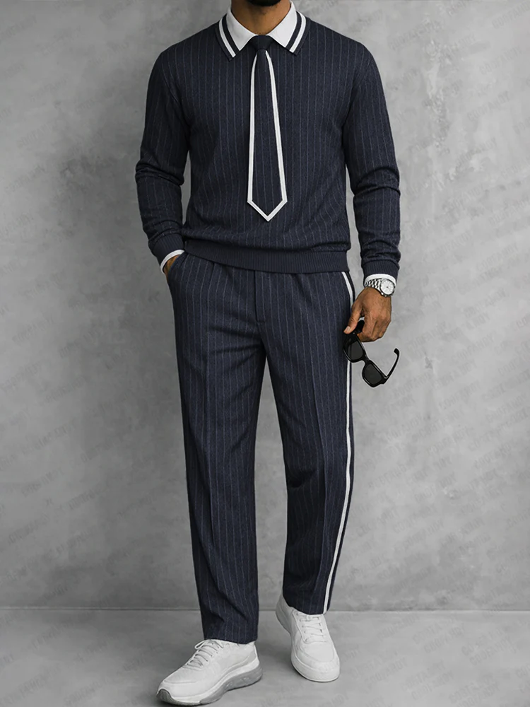 Unique Detachable Tie Design Pinstripe Matching Set - Image 4
