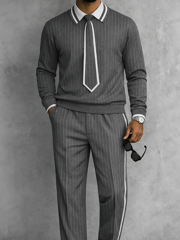 Unique Detachable Tie Design Pinstripe Matching Set - Image 5